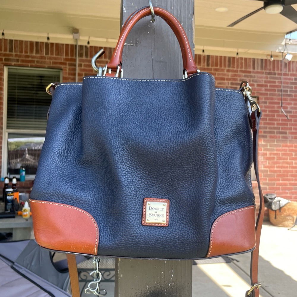 Dooney & Bourke Blue Leather With Brown Accents Vintage Hand Bag